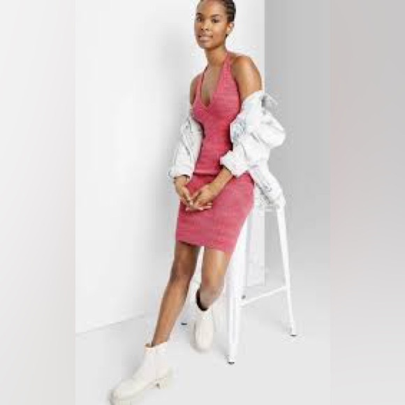 wild fable Dresses & Skirts - Wild Fable Pink Space Dye Sweater Knit Halter Dress Womens‎ Stretch Large y2k